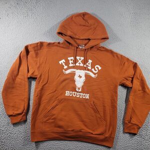 Houston Texas Hoodie Men's Medium Brown Longhorn Bull Jerzees Fleece Sweatshirt